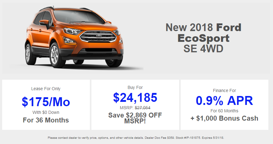 The May Specials on the 2018 Ford EcoSport SE 4WD