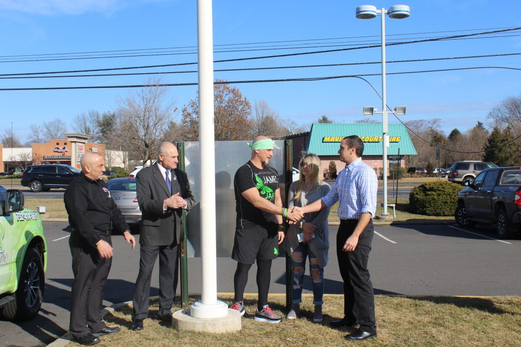 Joe Pedi (All American Ford Sales Manager), Owen Henry (Mayor of Old Bridge), Jim Raffone (CEO of JAR of Hope), Karen Raffone & Jason Savino (Marketing Director of the All American Auto Group)