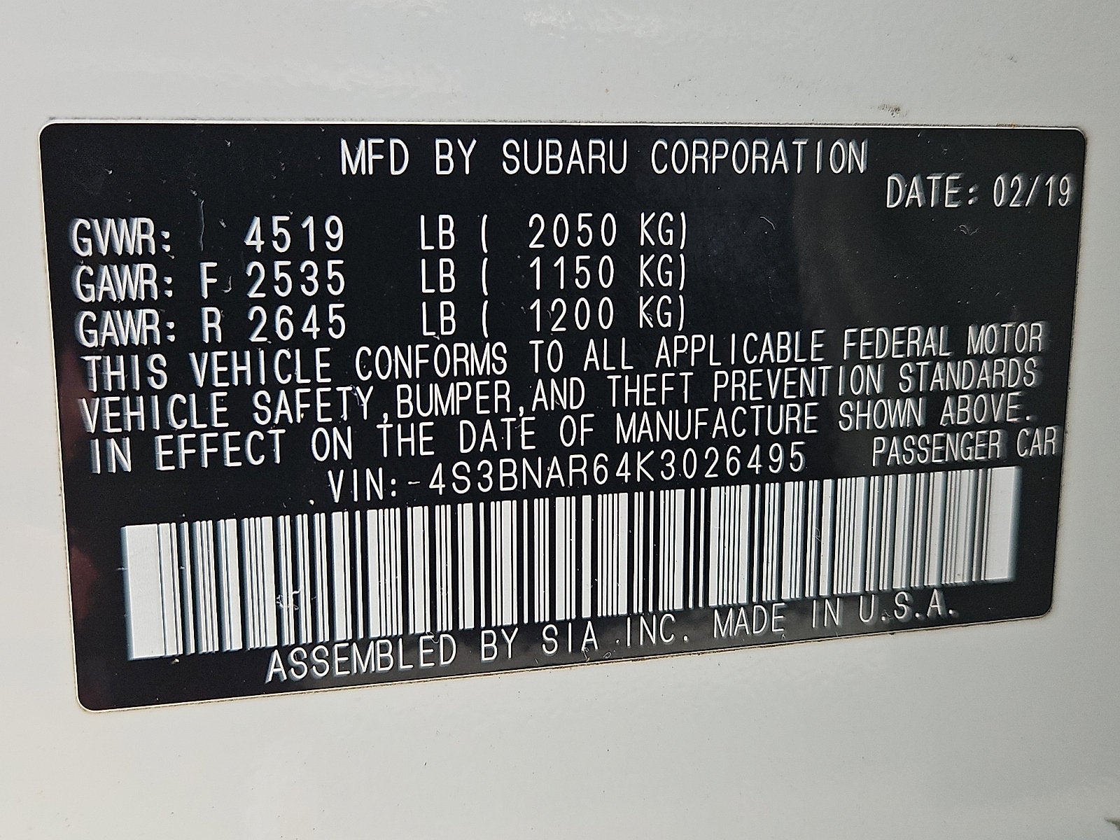 2019 Subaru Legacy Sport